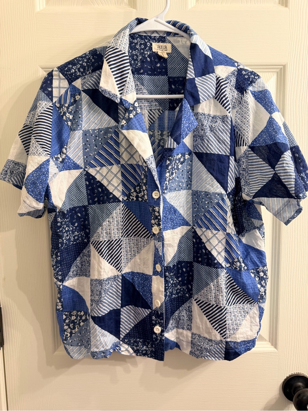 a.n.a Blue & White Patchwork Print Kids Button-Down Shirt